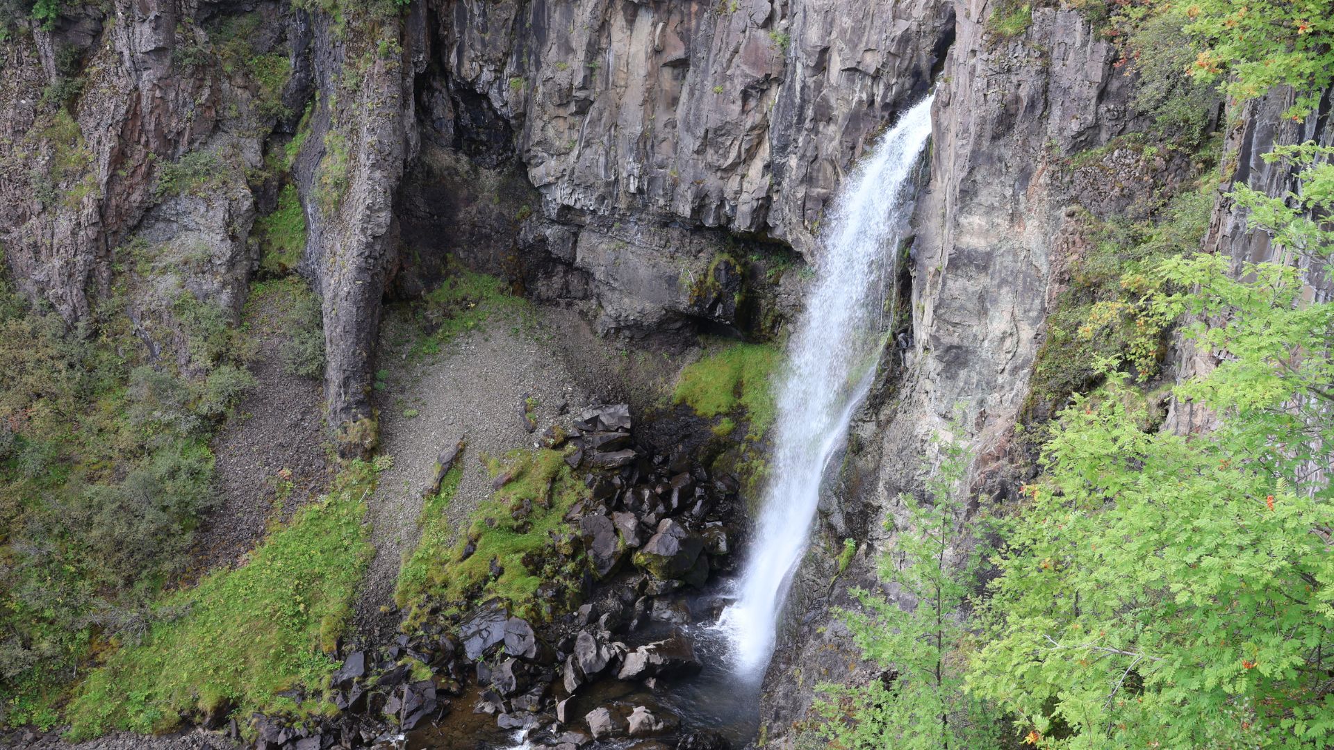 La cascata Magnúsarfoss vista dal sentiero per Svartifoss